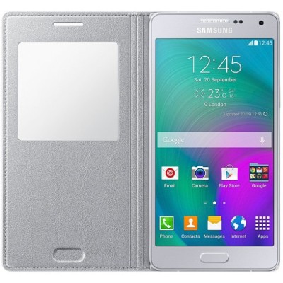 Samsung Galaxy A5 S View Cover atvērams sudrabs ādas maciņš / Vacins.lv
