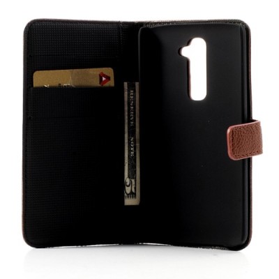 LG G2 atvēramais brūns ādas Lychee futrālis - maciņš / Vacins.lv