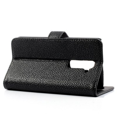 LG G2 atvēramais melns ādas Lychee futrālis - maciņš / Vacins.lv