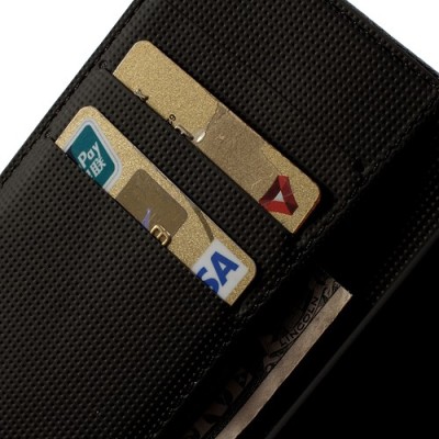 LG G2 atvēramais melns ādas Lychee futrālis - maciņš / Vacins.lv