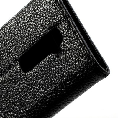 LG G2 atvēramais melns ādas Lychee futrālis - maciņš / Vacins.lv