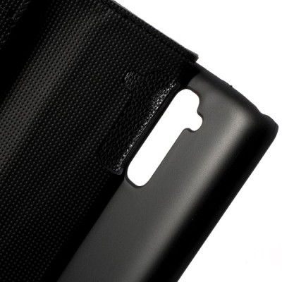 LG G2 atvēramais melns ādas Lychee futrālis - maciņš / Vacins.lv