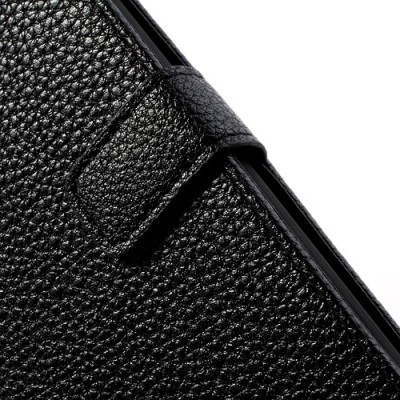 LG G2 atvēramais melns ādas Lychee futrālis - maciņš / Vacins.lv