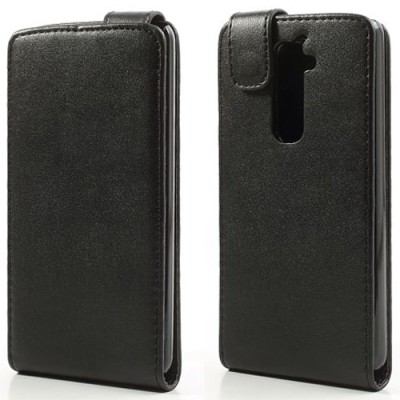 LG G2 klasisks ādas vertikāli atvēramais melns futrālis / Vacins.lv