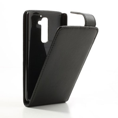 LG G2 klasisks ādas vertikāli atvēramais melns futrālis / Vacins.lv