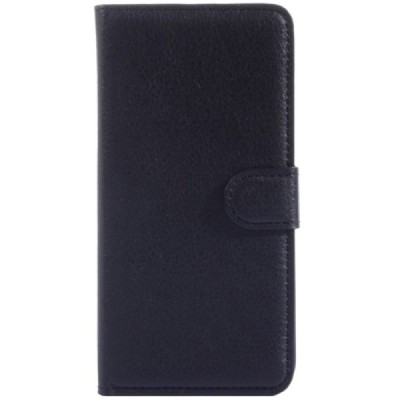 HTC Desire 620 atvēramais melns ādas Litchi maciņš - maks / Vacins.lv