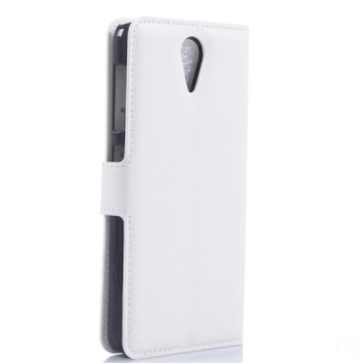 HTC Desire 620 atvēramais balts ādas Litchi maciņš - maks / Vacins.lv