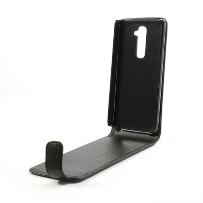 LG G2 klasisks ādas vertikāli atvēramais melns futrālis / Vacins.lv