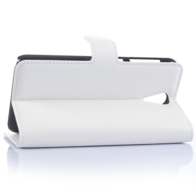 HTC Desire 620 atvēramais balts ādas Litchi maciņš - maks / Vacins.lv