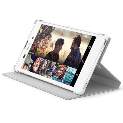 Oficiāls Sony Xperia T3 Style Cover Stand balts atvērams maciņš SCR16 / Vacins.lv