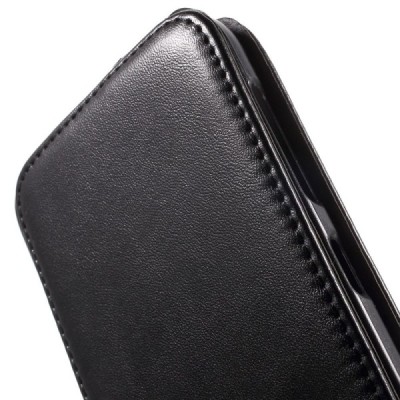 HTC Desire 620 klasisks ādas vertikāli atvēramais melns maciņš / Vacins.lv