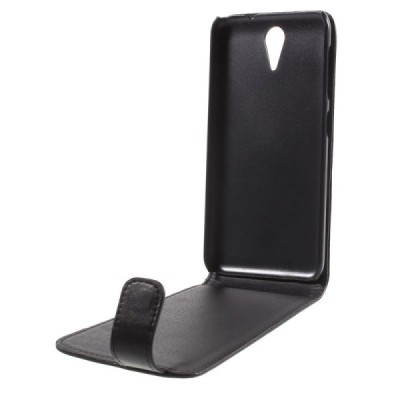 HTC Desire 620 klasisks ādas vertikāli atvēramais melns maciņš / Vacins.lv