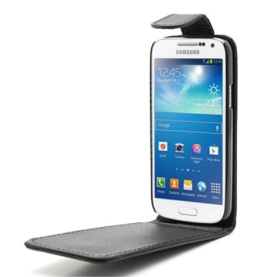Klasikinis juodas vertikaliai atverčiamas Samsung Galaxy S4 mini dėklas (dėkliukas) / Priedai.lt