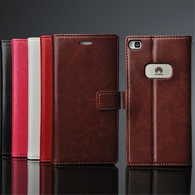 Huawei P8 (Ascend) atverčiamas baltas odinis dėklas - piniginė / Priedai.lt