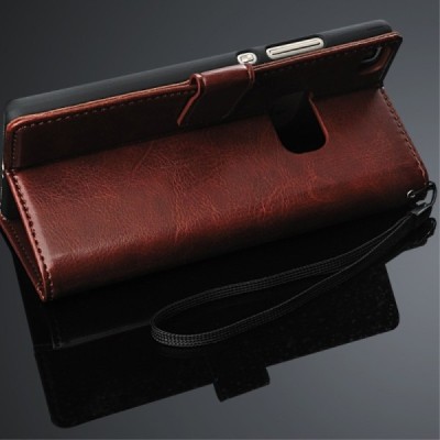 Huawei P8 (Ascend) atverčiamas rudas odinis dėklas - piniginė / Priedai.lt