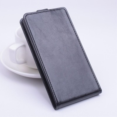 Huawei P8 (Ascend) klasikinis vertikaliai atverčiamas juodas odinis dėklas / Priedai.lt