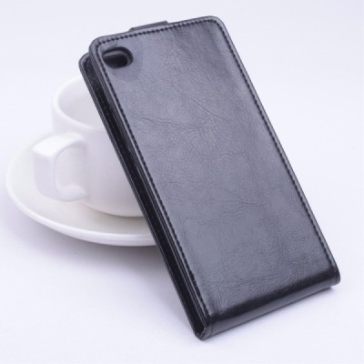 Huawei P8 (Ascend) klasikinis vertikaliai atverčiamas juodas odinis dėklas / Priedai.lt