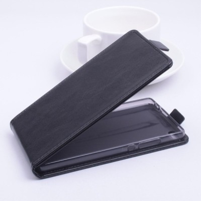 Huawei P8 (Ascend) klasikinis vertikaliai atverčiamas juodas odinis dėklas / Priedai.lt