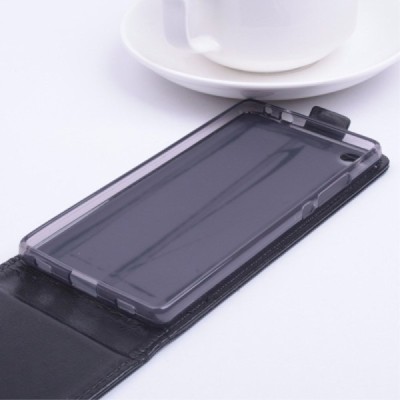 Huawei P8 (Ascend) klasikinis vertikaliai atverčiamas juodas odinis dėklas / Priedai.lt