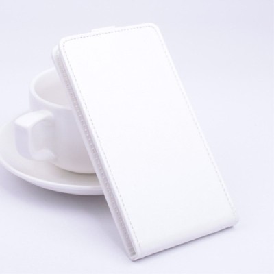 Huawei P8 (Ascend) klasikinis vertikaliai atverčiamas baltas odinis dėklas / Priedai.lt