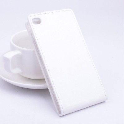 Huawei P8 (Ascend) klasikinis vertikaliai atverčiamas baltas odinis dėklas / Priedai.lt