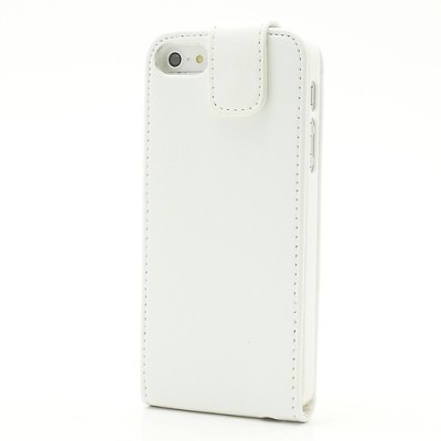 Apple iPhone 5, 5S klasisks ādas vertikāli atvēramais balts futrālis / Vacins.lv
