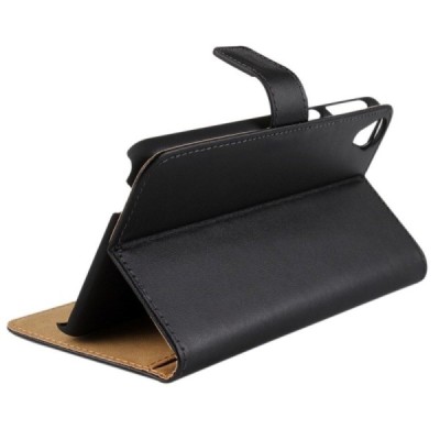 HTC Desire 820 atvēramais ādas melns maciņš (maks) / Vacins.lv