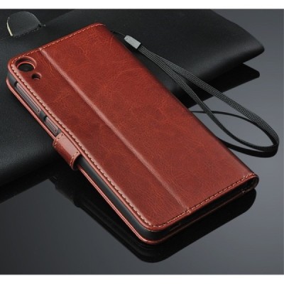 HTC Desire 820 atverčiamas rudas odinis dėklas - piniginė / Priedai.lt