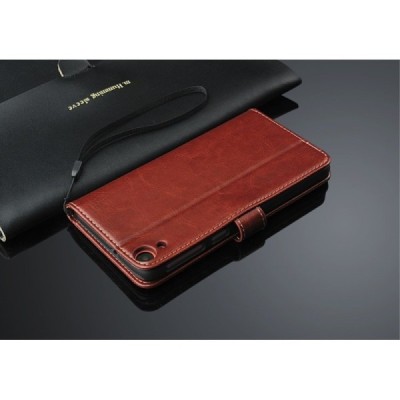 HTC Desire 820 atverčiamas rudas odinis dėklas - piniginė / Priedai.lt