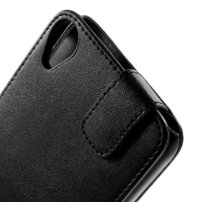 HTC Desire 820 klasisks ādas vertikāli atvēramais melns maciņš / Vacins.lv