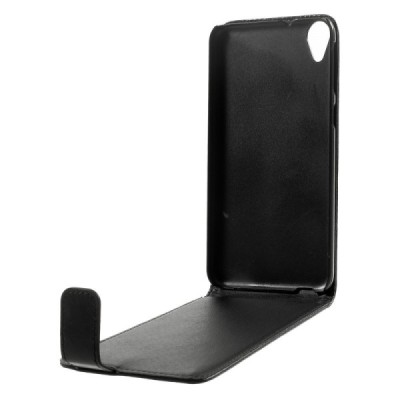 HTC Desire 820 klasisks ādas vertikāli atvēramais melns maciņš / Vacins.lv