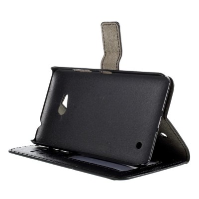 Microsoft Lumia 640 atvēramais ādas melns maciņš (maks) / Vacins.lv