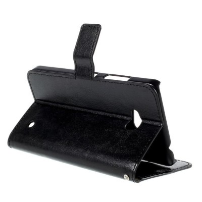 Microsoft Lumia 640 atvēramais ādas melns maciņš (maks) / Vacins.lv