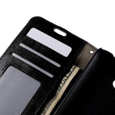 Microsoft Lumia 640 atvēramais ādas melns maciņš (maks) / Vacins.lv