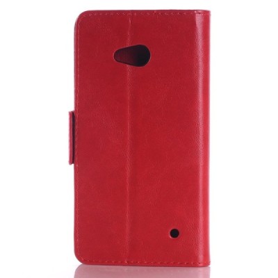 Microsoft Lumia 640 atvēramais ādas sarkans maciņš (maks) / Vacins.lv