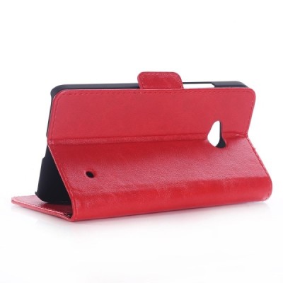 Microsoft Lumia 640 atvēramais ādas sarkans maciņš (maks) / Vacins.lv