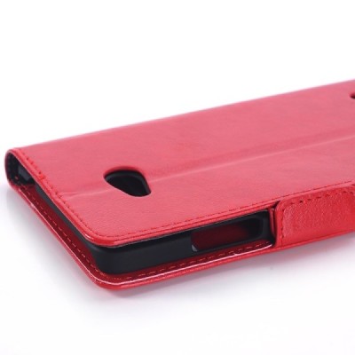 Microsoft Lumia 640 atvēramais ādas sarkans maciņš (maks) / Vacins.lv