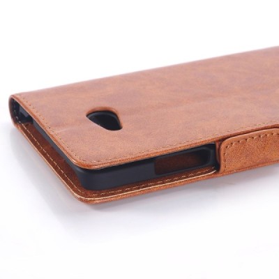 Microsoft Lumia 640 atvēramais ādas brūns maciņš (maks) / Vacins.lv