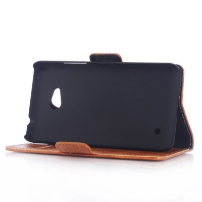 Microsoft Lumia 640 atvēramais ādas brūns maciņš (maks) / Vacins.lv