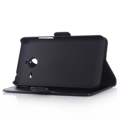 Microsoft Lumia 640 XL atverčiamas juodas odinis dėklas - piniginė / Priedai.lt