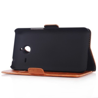 Microsoft Lumia 640 XL atvēramais ādas brūns maciņš (maks) / Vacins.lv