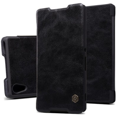 Greznais „Nillkin“ Qin sērijas ādas atvērams melns Sony Xperia Z3+ Plius maciņš / Vacins.lv