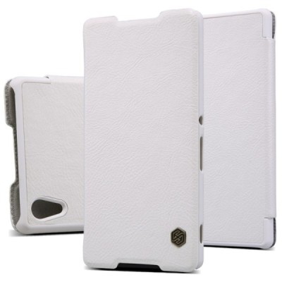 Prabangus „Nillkin“ Qin serijos baltas odinis atverčiamas Sony Xperia Z3+ Plius dėklas / Priedai.lt