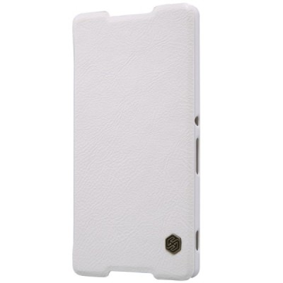 Prabangus „Nillkin“ Qin serijos baltas odinis atverčiamas Sony Xperia Z3+ Plius dėklas / Priedai.lt