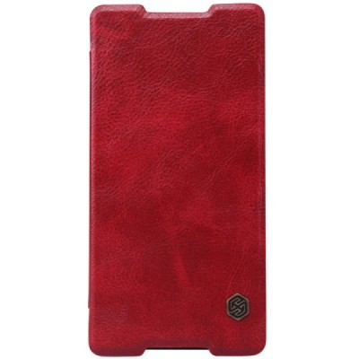 Prabangus „Nillkin“ Qin serijos raudonas odinis atverčiamas Sony Xperia Z3+ Plius dėklas / Priedai.lt