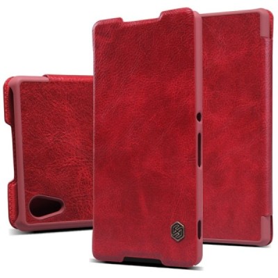 Prabangus „Nillkin“ Qin serijos raudonas odinis atverčiamas Sony Xperia Z3+ Plius dėklas / Priedai.lt