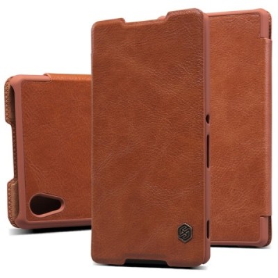 Greznais „Nillkin“ Qin sērijas ādas atvērams brūns Sony Xperia Z3+ Plius maciņš / Vacins.lv