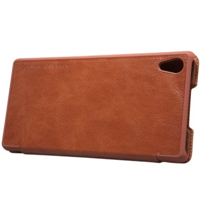 Greznais „Nillkin“ Qin sērijas ādas atvērams brūns Sony Xperia Z3+ Plius maciņš / Vacins.lv