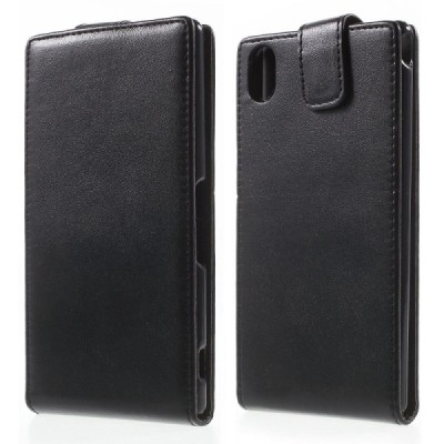 Sony Xperia M4 Aqua klasikinis vertikaliai atverčiamas juodas odinis dėklas / Priedai.lt