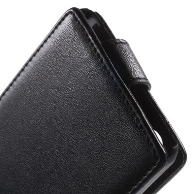 Sony Xperia M4 Aqua klasikinis vertikaliai atverčiamas juodas odinis dėklas / Priedai.lt